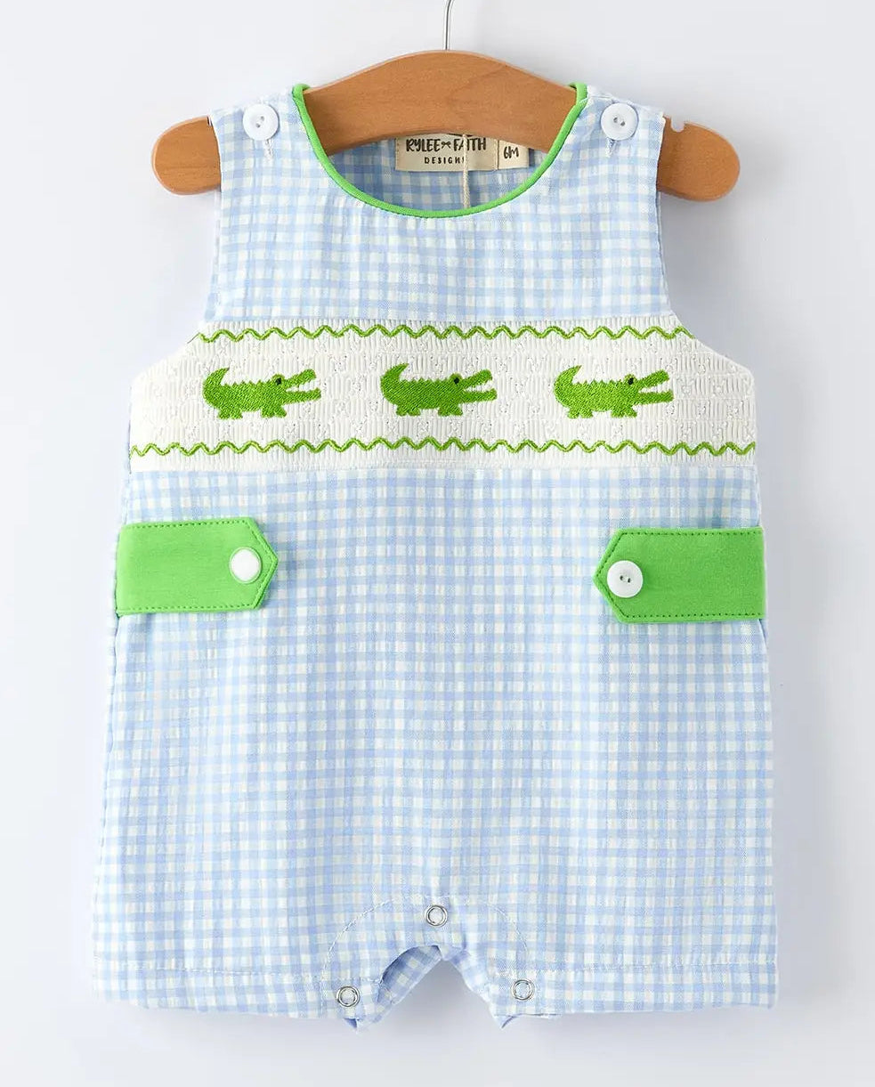 Alligator Embroidered Smocked Romper