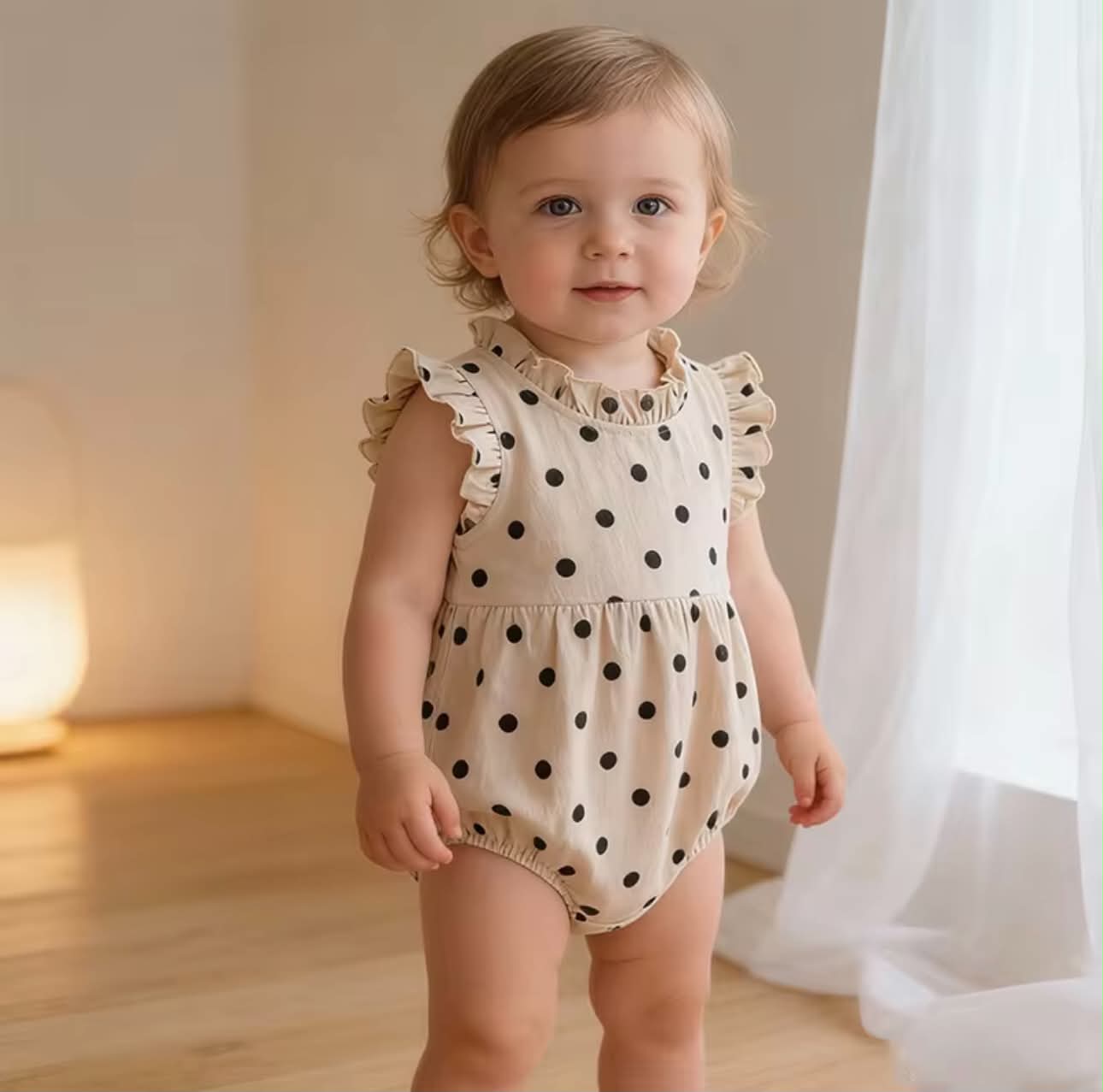 Polka Dot Sleeveless Ruffle Romper